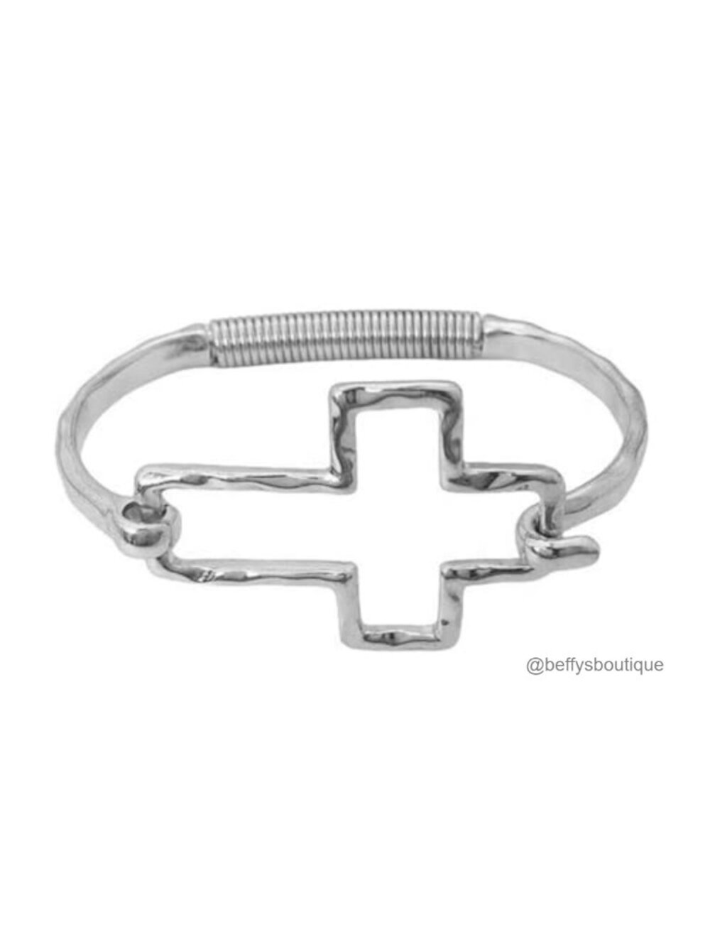 Chunky Hammered Cross Cuff Bracelet Handmade Statement Bangle